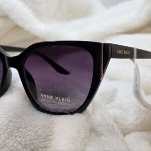 NWT Anne Klein Black and Gold  Square Cat Eye Purple Lens Sunglasses.